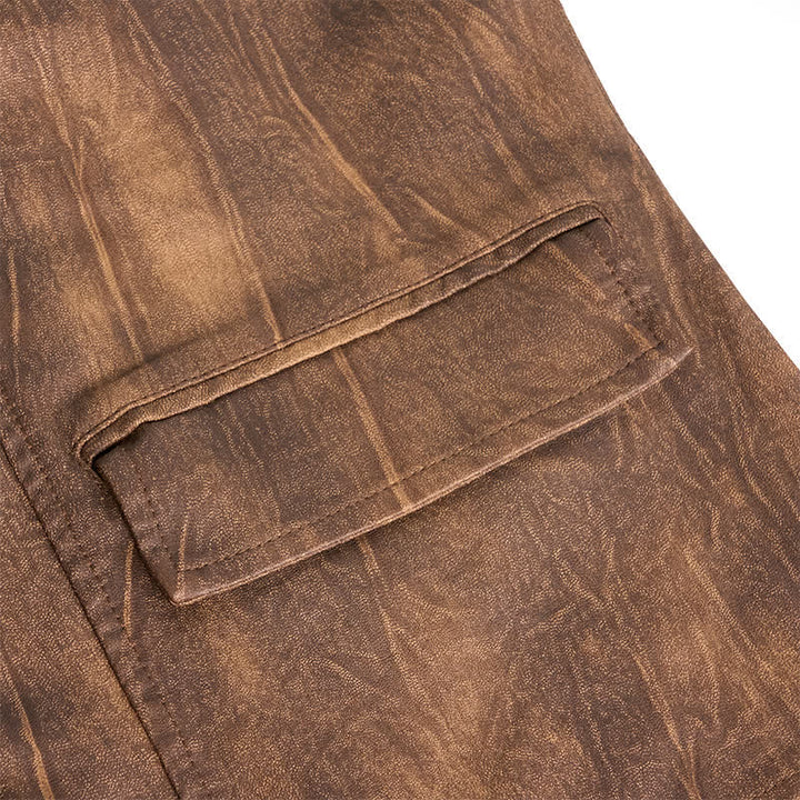 Men's Distressed Motorcycle Casual PU Leather Lapel Coat - image 9