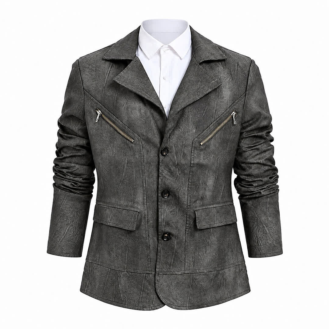 Men's Distressed Motorcycle Casual PU Leather Lapel Coat - image 13