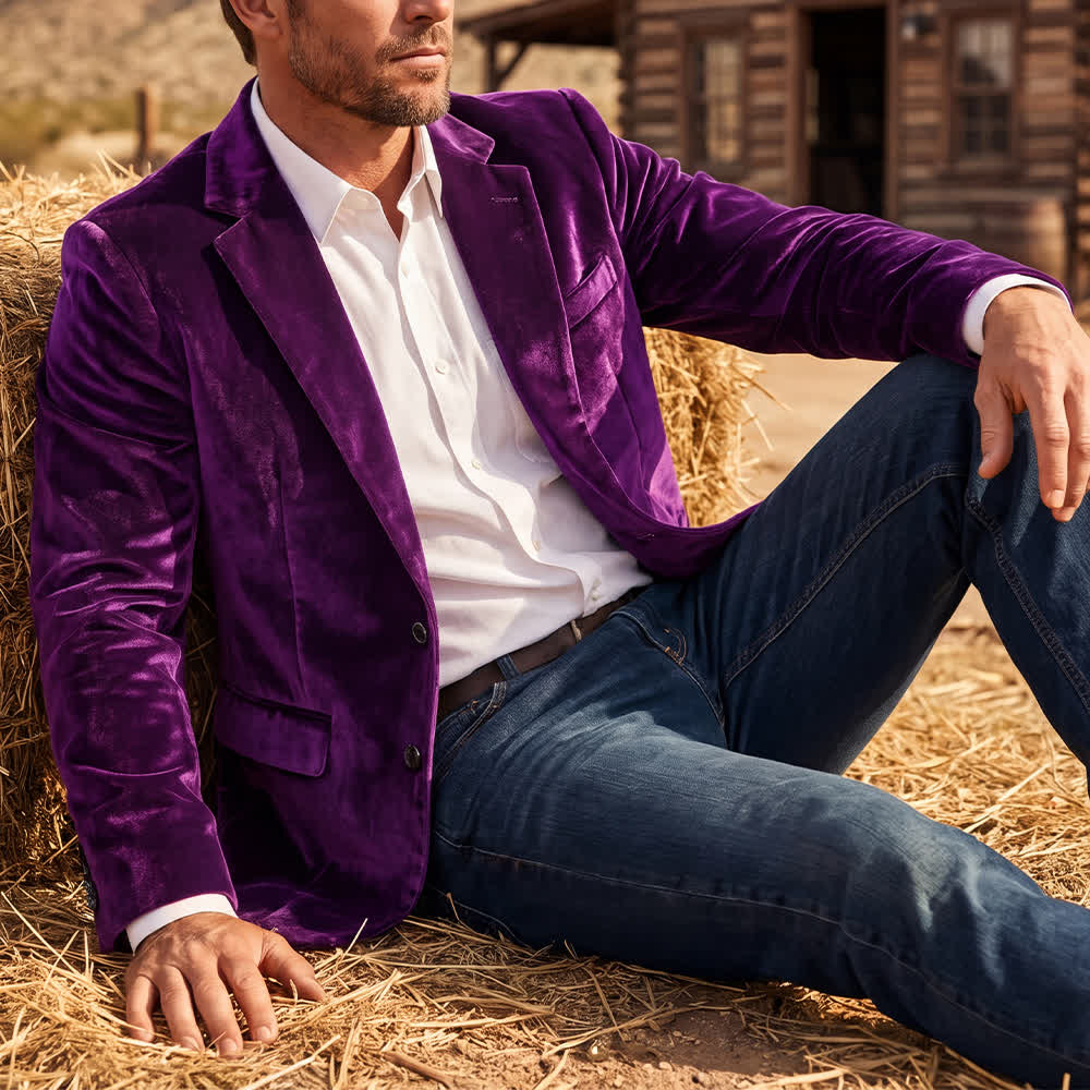 Men's Gentleman Velvet Formal Wedding Prom Suit Coat - Purple - 4XL - image 6
