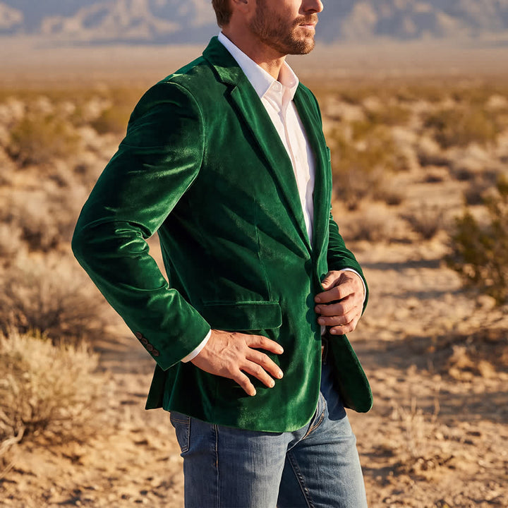Men's Gentleman Velvet Formal Wedding Prom Suit Coat - Green - 4XL - image 0