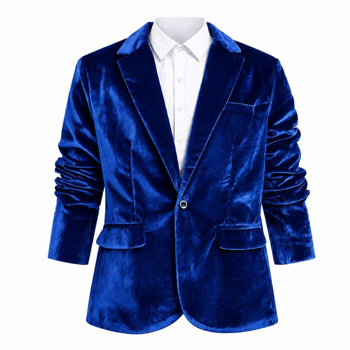 Men's Gentleman Velvet Formal Wedding Prom Suit Coat - Blue - 4XL - image 16