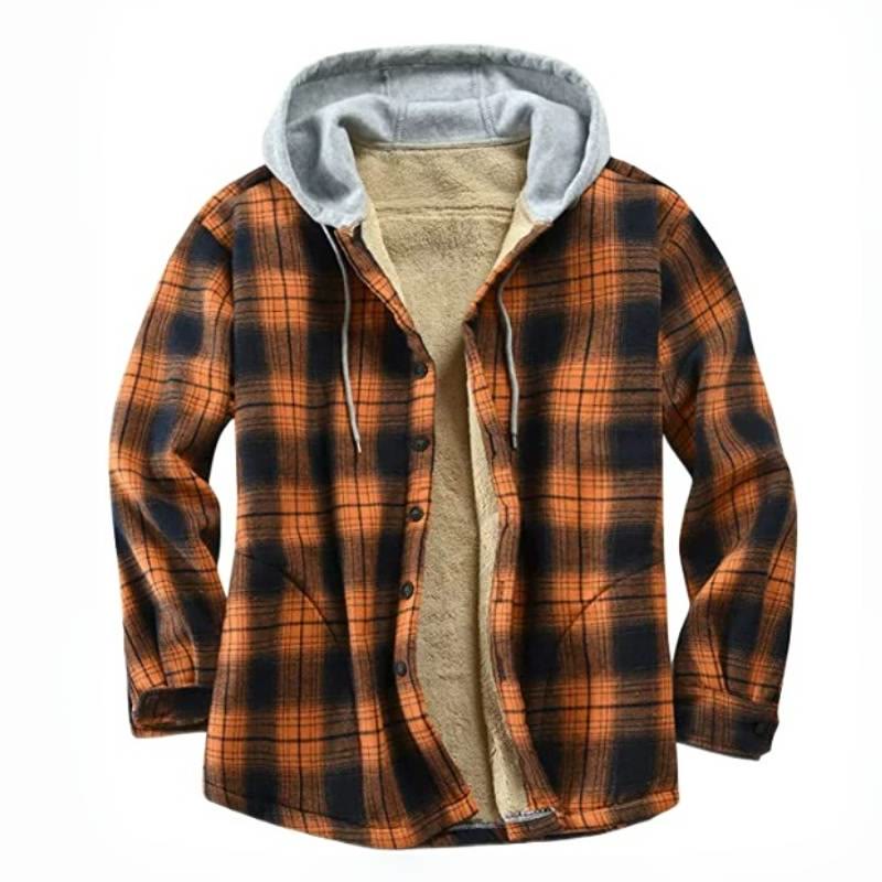Classic Checkered Hooded Flannel Shacket For Men - Orange - 2XL - image 1