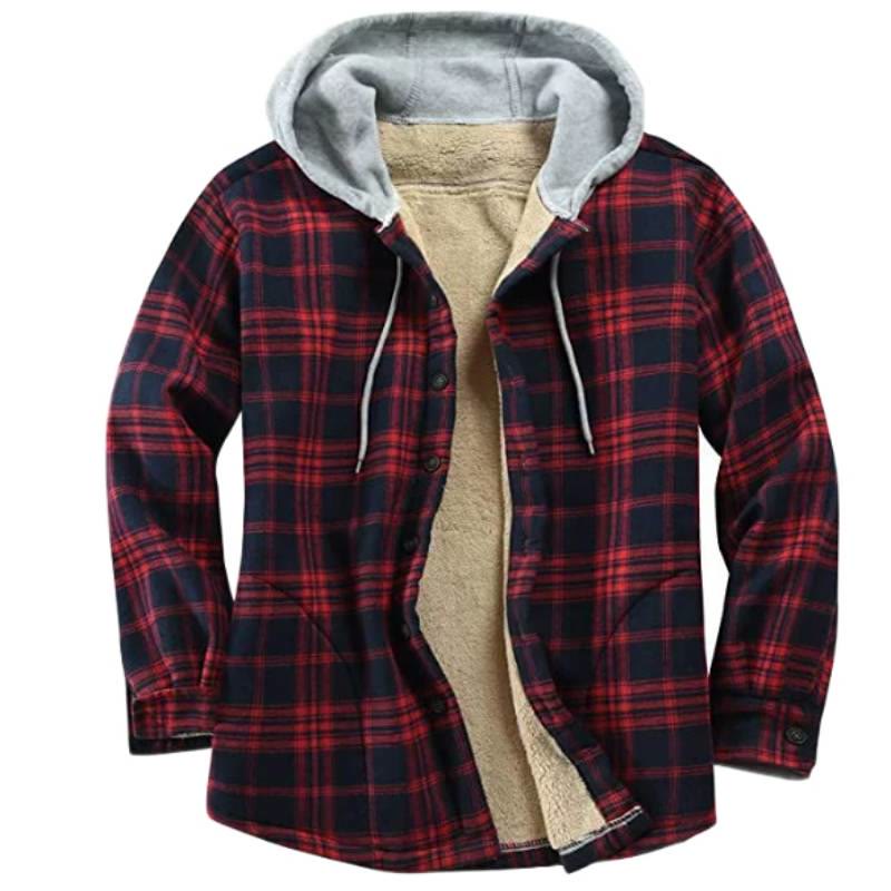 Classic Checkered Hooded Flannel Shacket For Men - Red - 2XL - image 2
