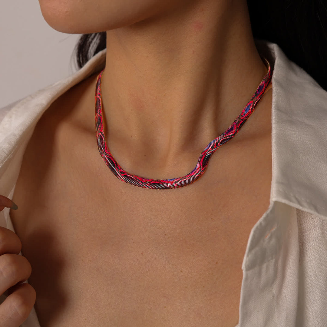 Serpent Herringbone Choker Printed Snake Flat Chain Necklace - image 6