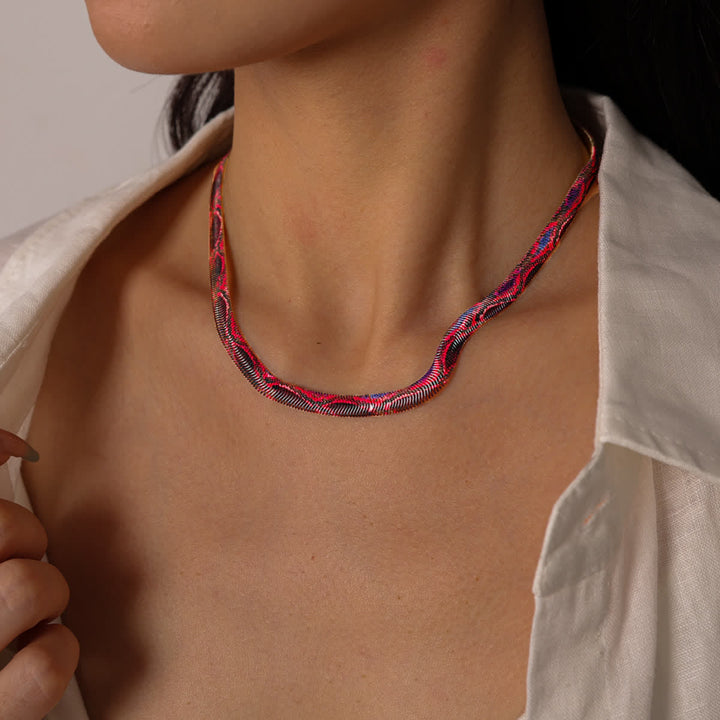 Serpent Herringbone Choker Printed Snake Flat Chain Necklace - image 6