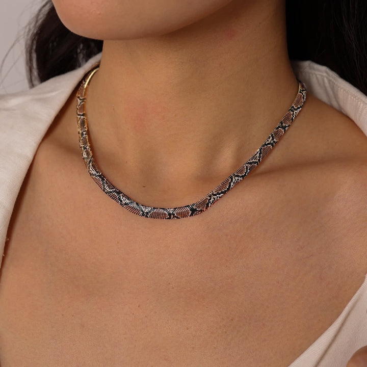 Serpent Herringbone Choker Printed Snake Flat Chain Necklace - image 2