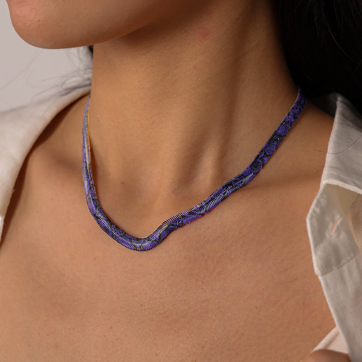 Serpent Herringbone Choker Printed Snake Flat Chain Necklace - image 11