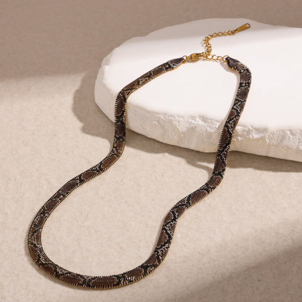 Serpent Herringbone Choker Printed Snake Flat Chain Necklace - Gray - image 1