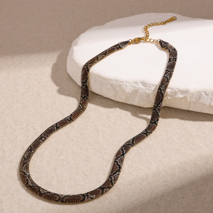 Serpent Herringbone Choker Printed Snake Flat Chain Necklace - Gray - image 1