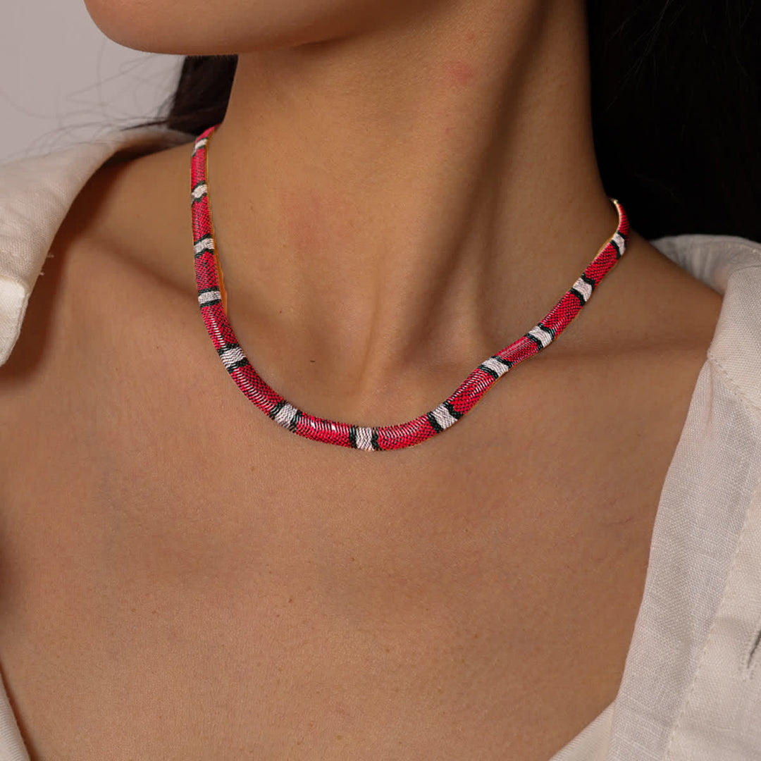 Serpent Herringbone Choker Printed Snake Flat Chain Necklace - image 8
