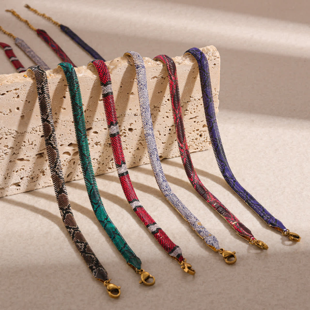 Serpent Herringbone Choker Printed Snake Flat Chain Necklace - image 3