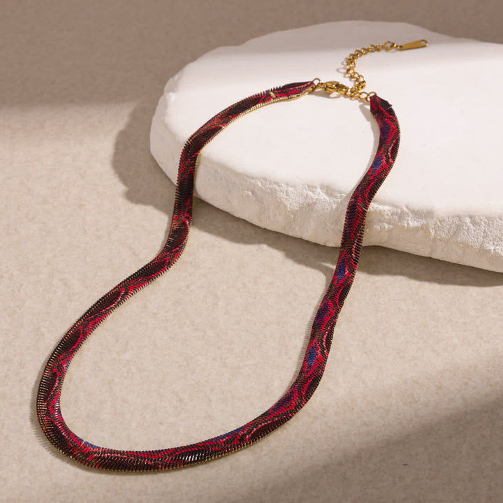 Serpent Herringbone Choker Printed Snake Flat Chain Necklace - Red - image 5