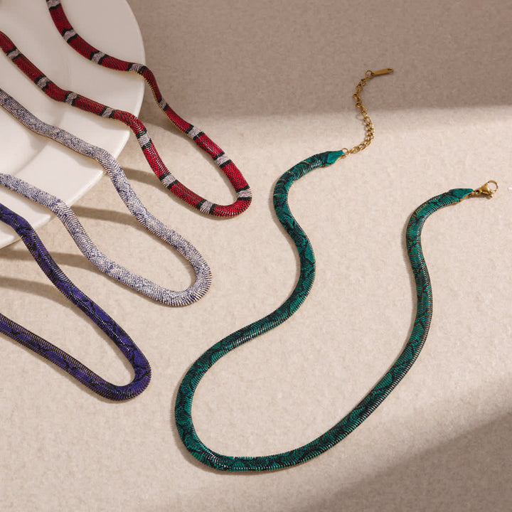 Serpent Herringbone Choker Printed Snake Flat Chain Necklace - image 4