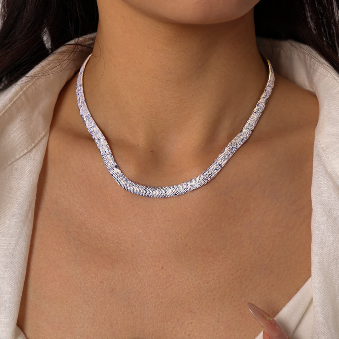 Serpent Herringbone Choker Printed Snake Flat Chain Necklace - Porcelain Pattern - image 12