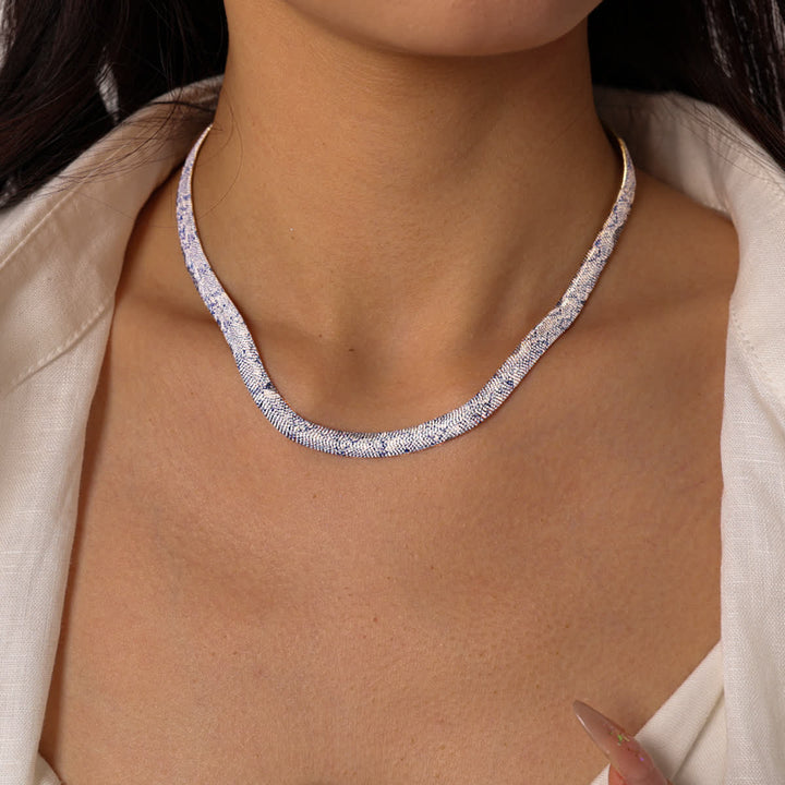 Serpent Herringbone Choker Printed Snake Flat Chain Necklace - Porcelain Pattern - image 12