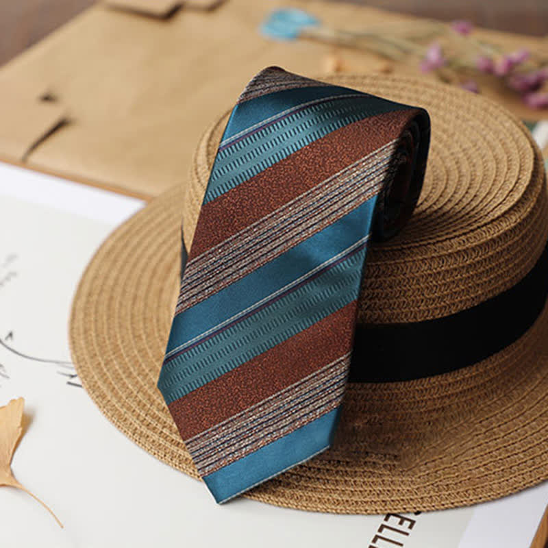 2Pcs Men's British Color Contrast Striped Necktie Set