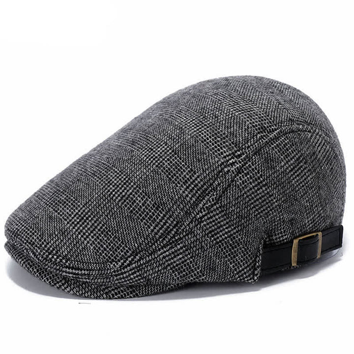 Leather Adjustable Buckle Flat Beanie Cap Beret