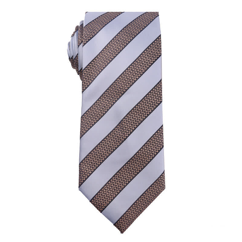 Men's Blue Series Paisley Striped Necktie - Pale Blue & Brown Striped - image 7