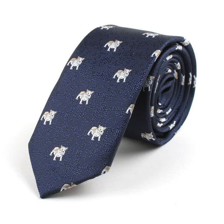 Men's Cute Cartoon Motifs Necktie - Navy Pug - image 2