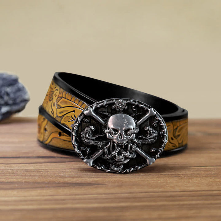 Men's DIY Gothic Cross Skull Snake Buckle Leather Belt