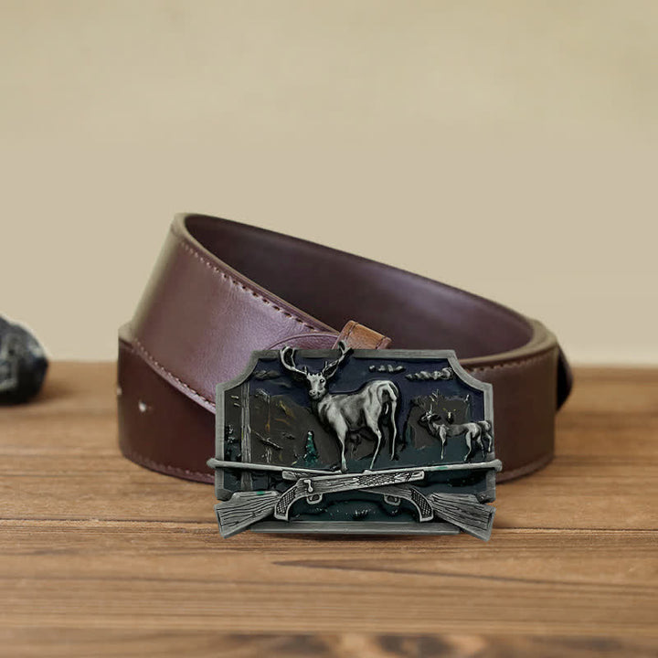 Men's DIY Deer Shotgun Hunter Buckle Leather Belt