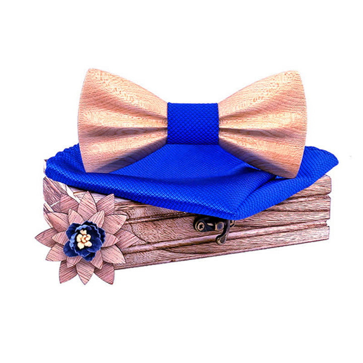 3Pcs Men's Hand Carved Crease Wooden Bow Tie Set