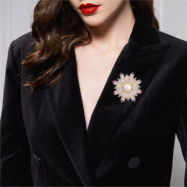 Women's Snowflake Pearl Flower Brooch