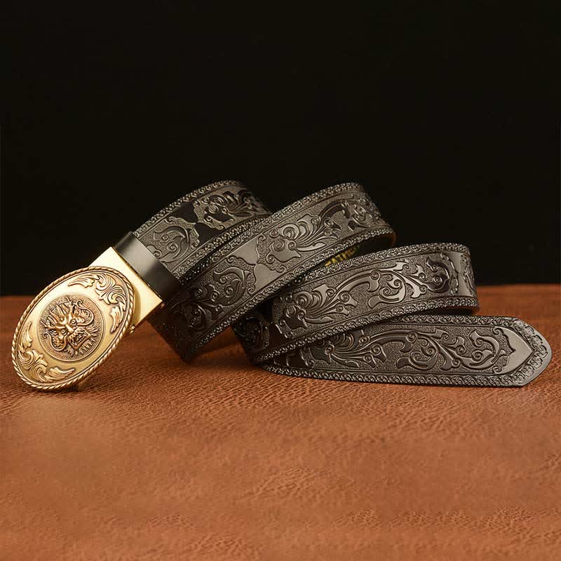 Men's Dragon Elliptical Buckle Leather Belt