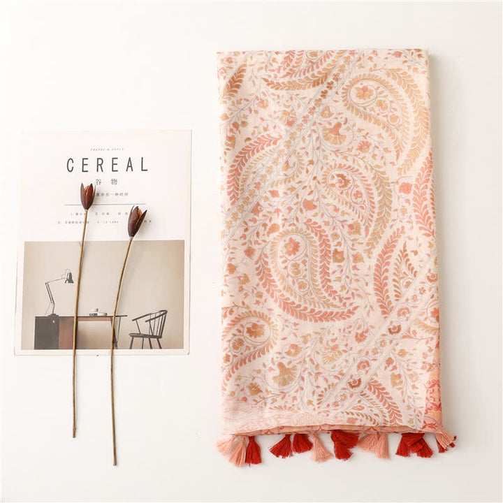 Women's Floral Soft Cape Wheat Fringe Scarf