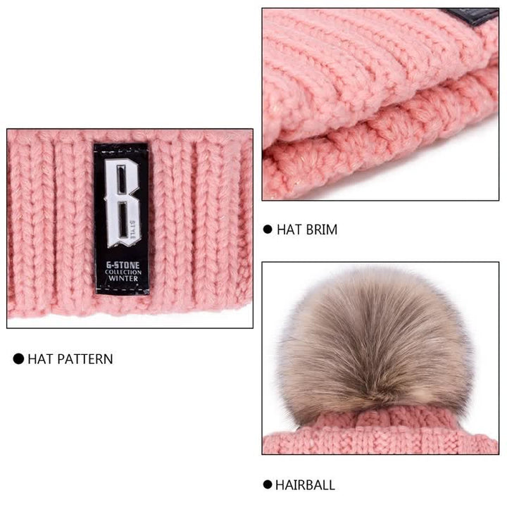 2Pcs Winter Women's Warm Pom Poms Hat