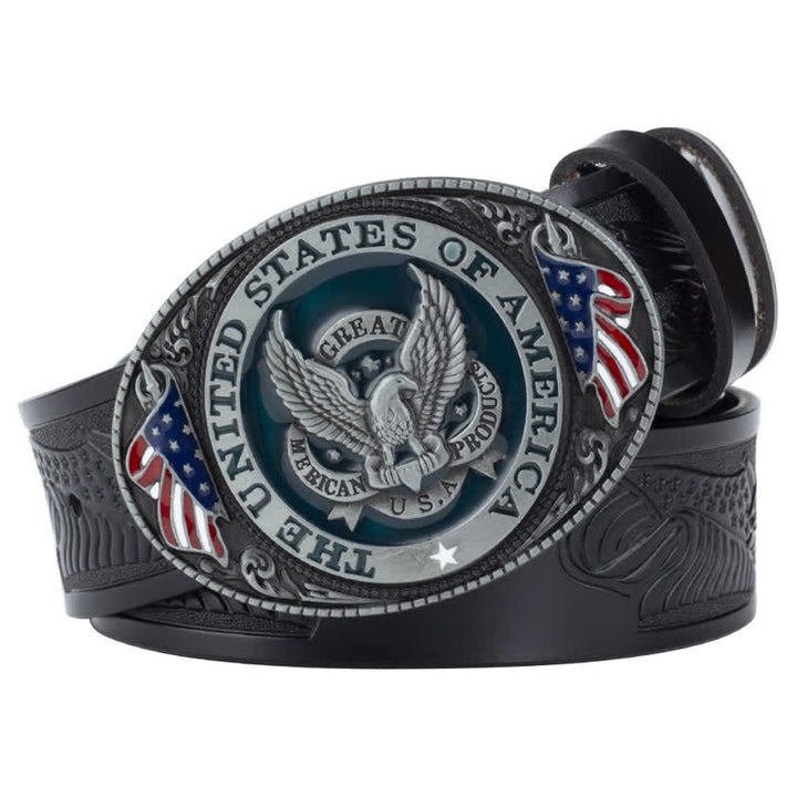 Men's Eagle Spread Wings Patriotic Buckle Leather Belt