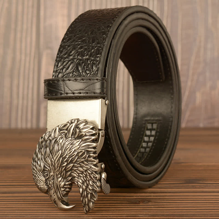 Men's Eagle Head Crocodile Embossed Leather Belt