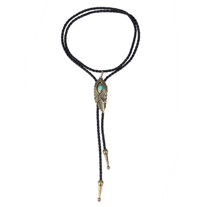 Blue Turquoise Stone Inlay Feather Shape Bolo Tie