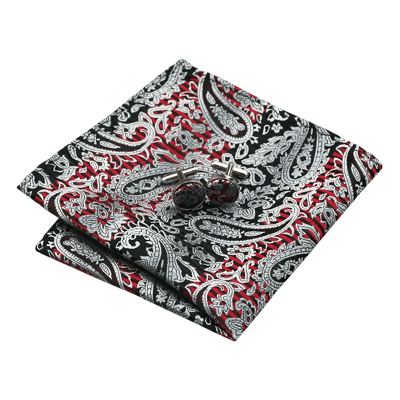 Red & Black 3Pcs Men's Paisley Necktie Set