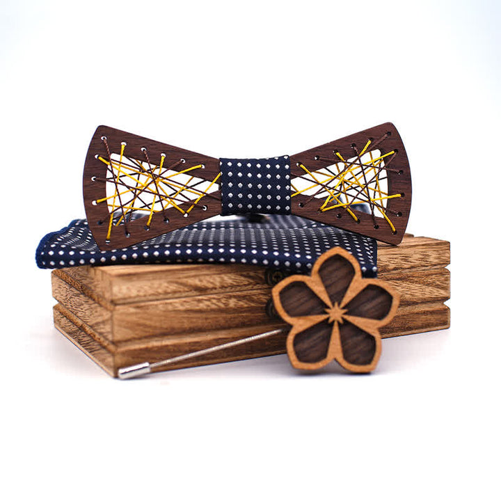 3Pcs Men's Woven Embroidered Wooden Bow Tie Set