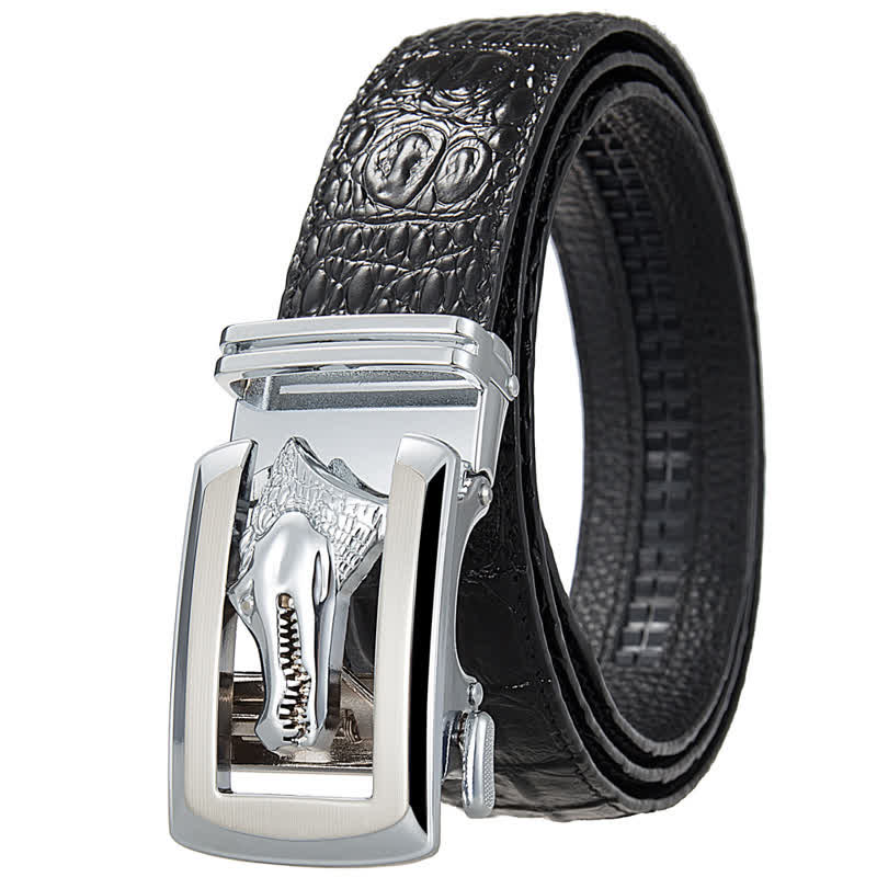 Men's Hollow Automatic Buckle Crocodile Print Leather Belt