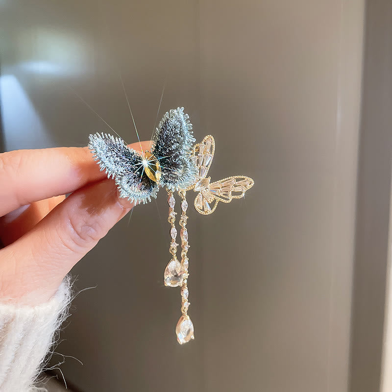 Women's Elegant Blue Butterfly Tassel Brooch