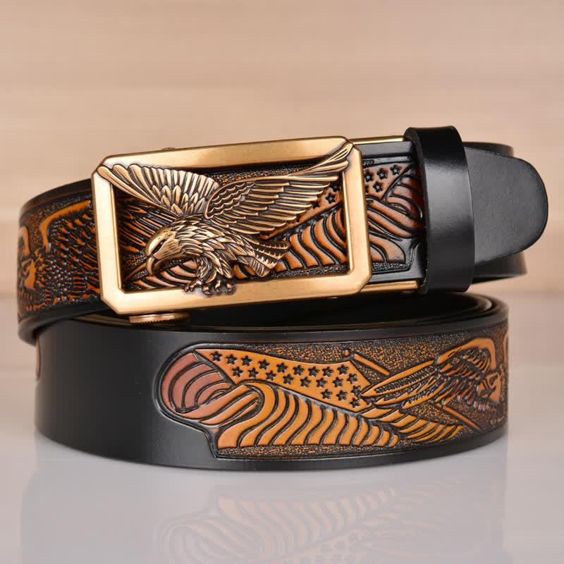 Men's Hollow Eagle Buckle Embossed Leather Belt