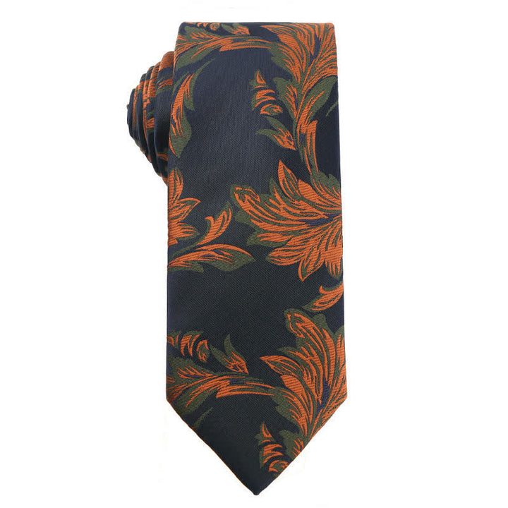 Men's Forest Green Orange Series Necktie - Floristic - image 7