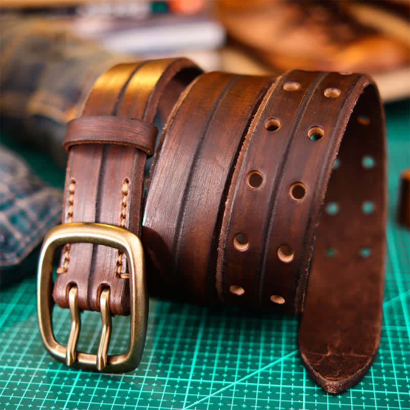 Men's Double Prong Full Grain Leather Belt