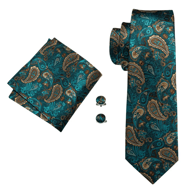 Lake Blue 3Pcs Men's Paisley Necktie Set