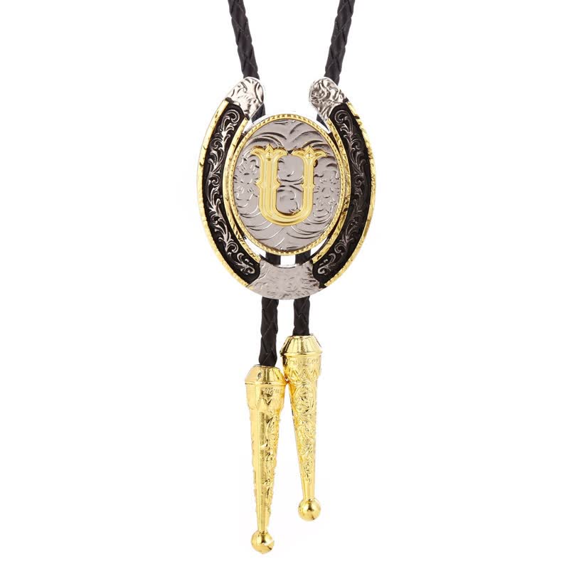 Modern Western Horseshoe Initial Letter A To Z Bolo Tie - Gold - U - image 24