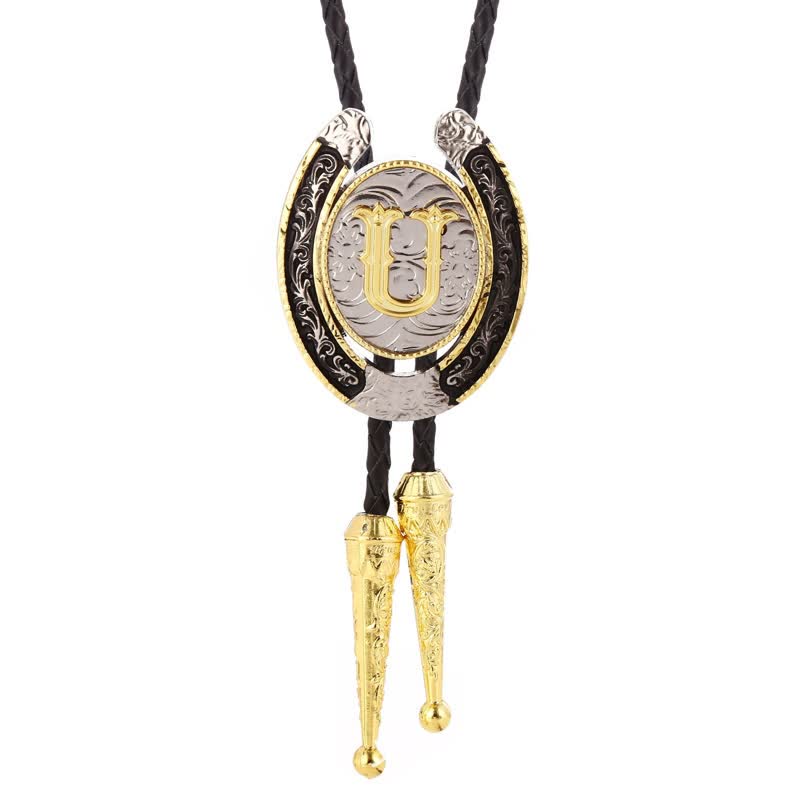 Modern Western Horseshoe Initial Letter A To Z Bolo Tie