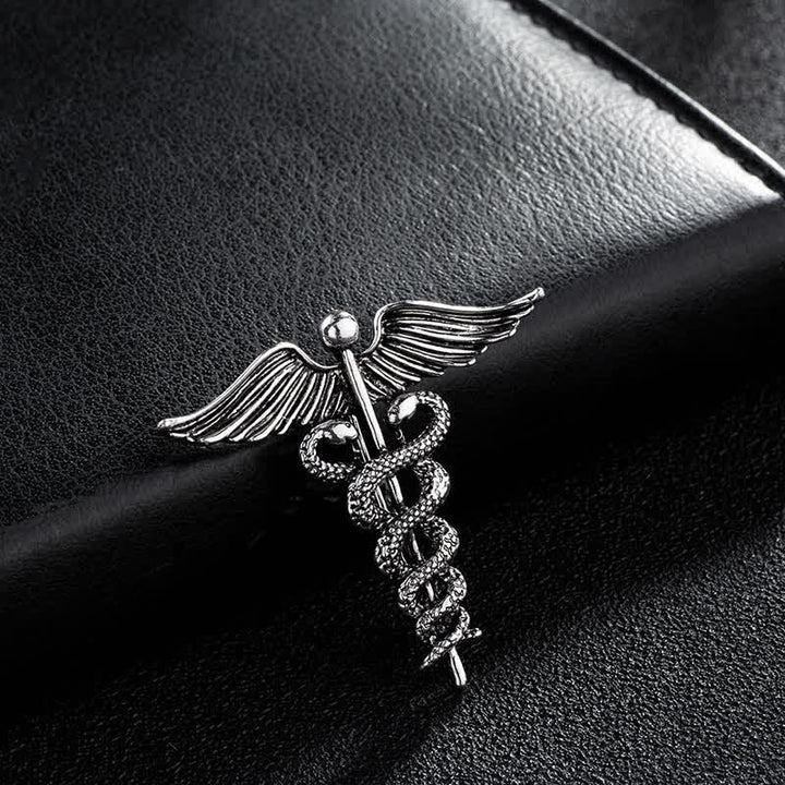 Men's Caduceus Double Snakes Brooch