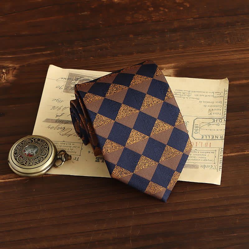 Men's Rustic Gold & Navy Checked Necktie - image 1