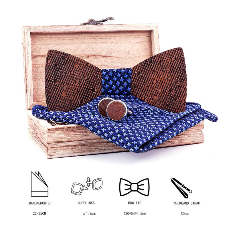 3Pcs Men's Hollow Leaves-shaped Wooden Bow Tie Set