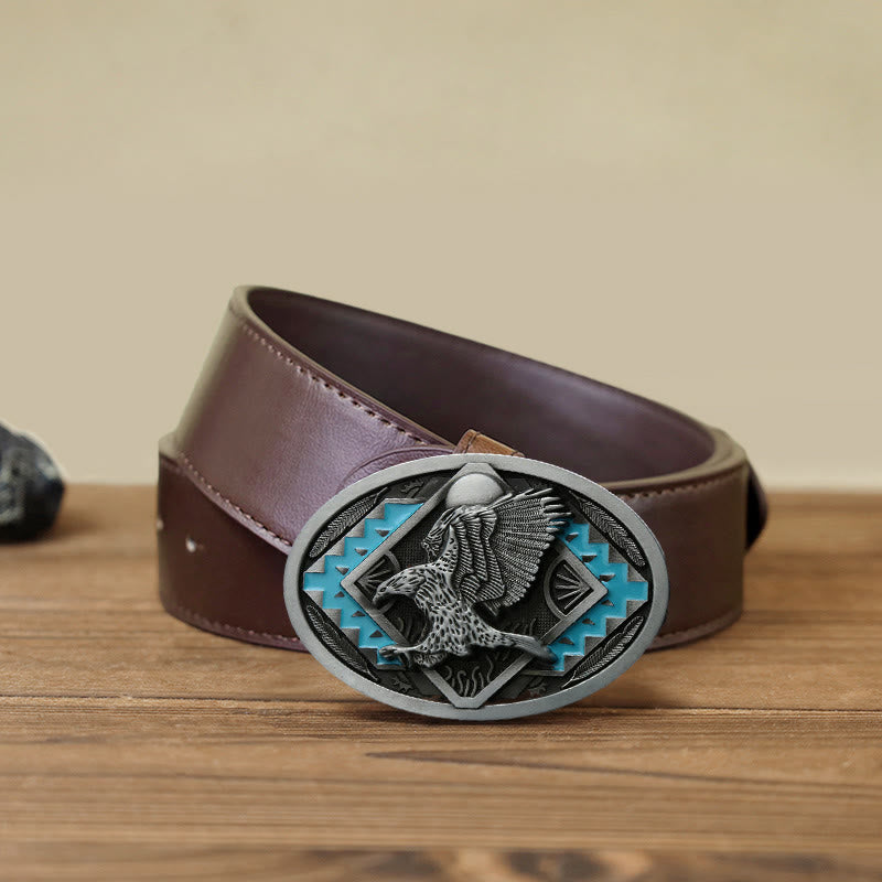 Men's DIY Enamel Landing Eagle Buckle Leather Belt