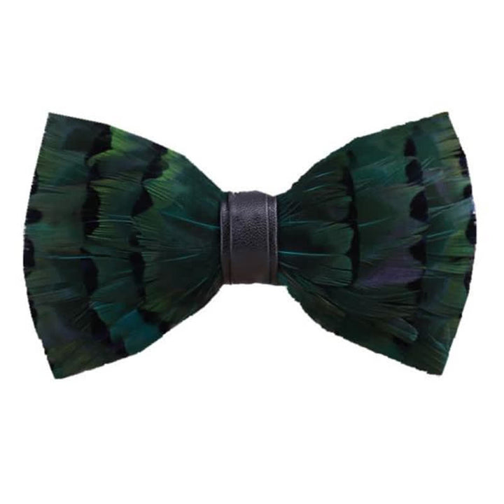 Dark Green Finch Tail Feather Bow Tie with Lapel Pin - image 2