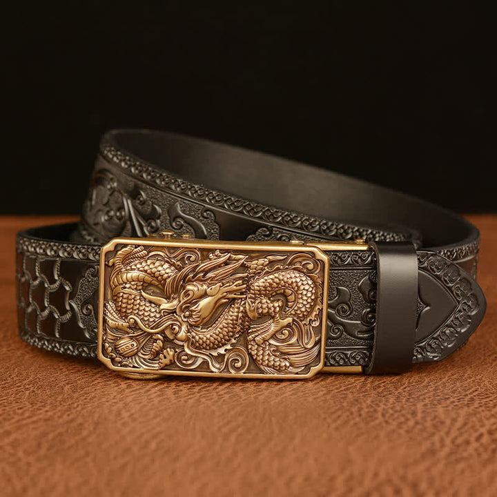 Men's Dragon Square Buckle Leather Belt