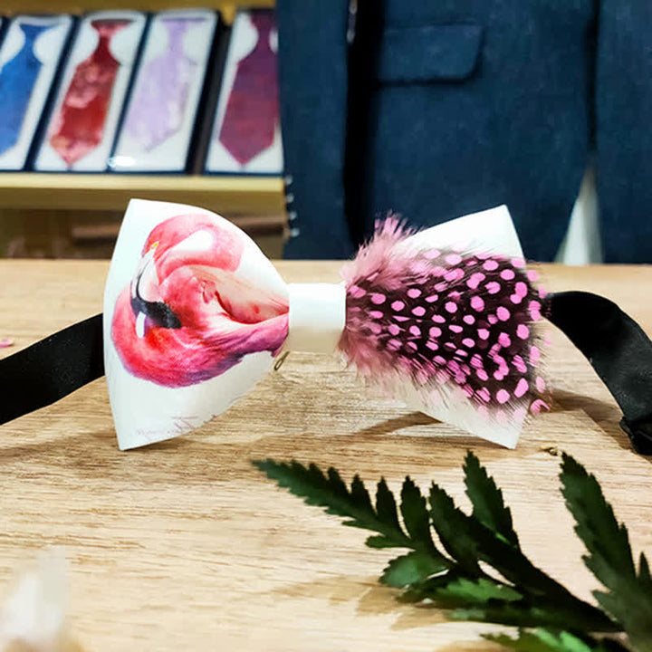 Pink Flamingo Bird Tail Feather Bow Tie